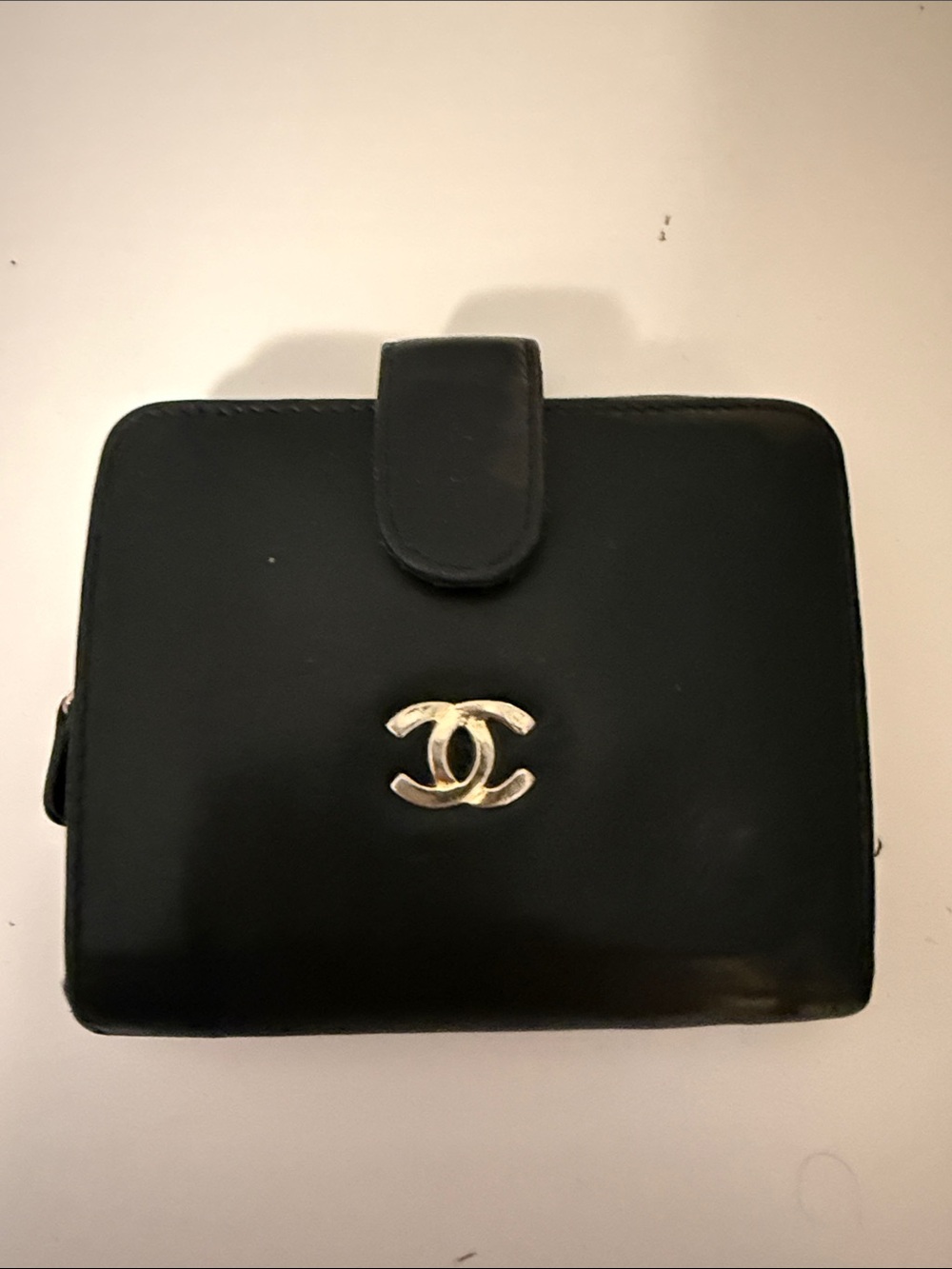 CHANEL Black Leather Wallet with Gold CC Logo